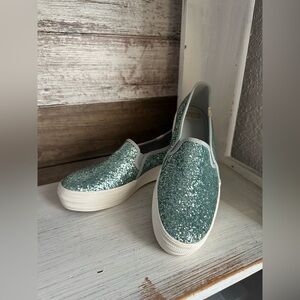 Keds Glitter Slip-On Sneakers in Teal